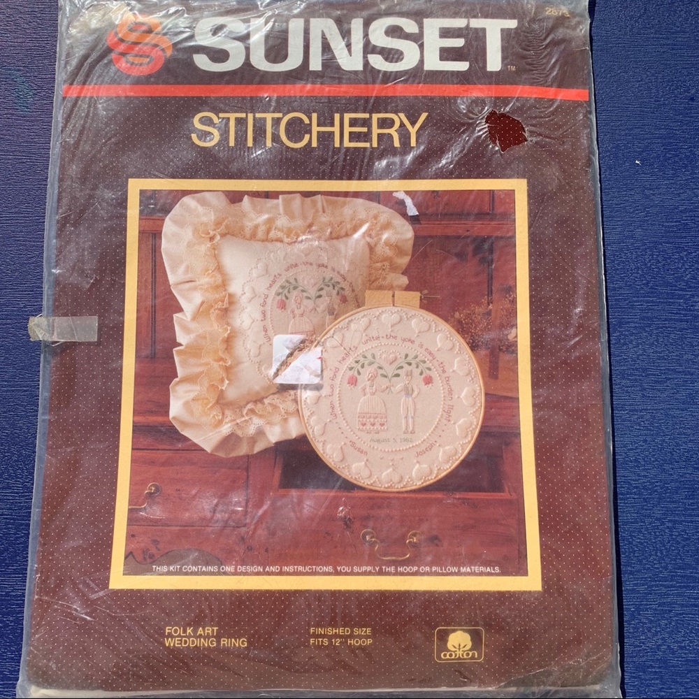 Sunset Stitchery Folk Art Wedding Ring Kit